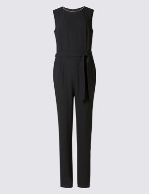 Contrast Piped Jumpsuit with Belt